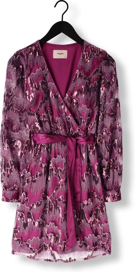 Freebird wikkeljurk Dieke met all over print en glitters paars donkerpaars roze - Foto 3