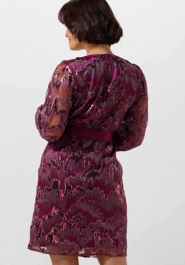 Freebird wikkeljurk Dieke met all over print en glitters paars donkerpaars roze