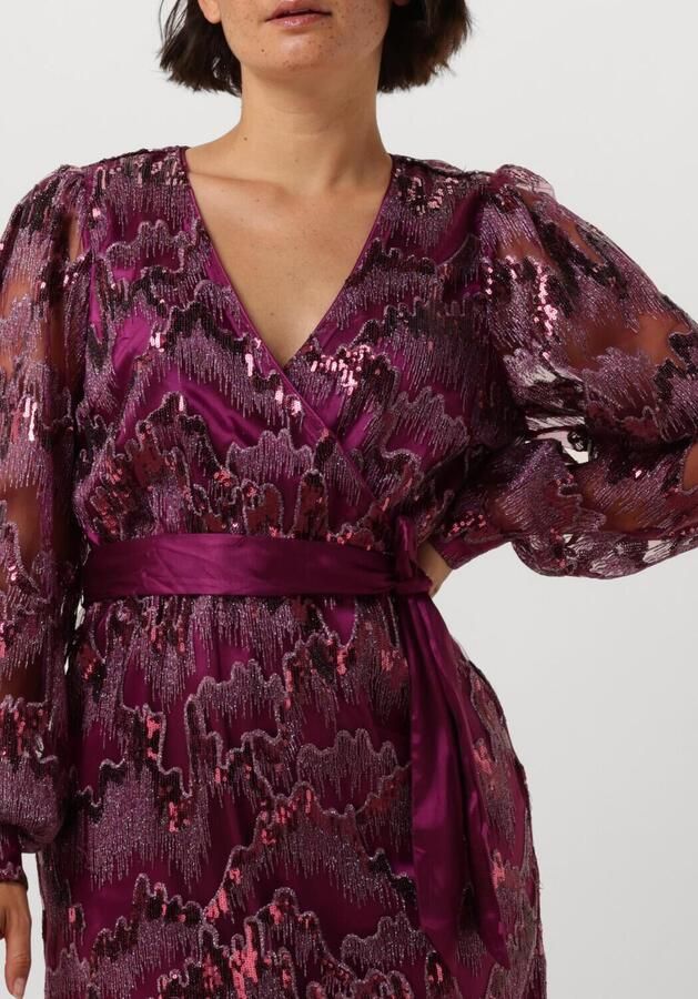 Freebird wikkeljurk Dieke met all over print en glitters paars donkerpaars roze - Foto 2