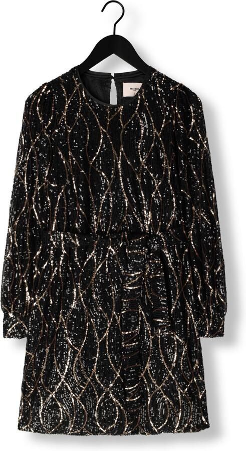 Freebird jurk Dimphey met all over print en pailletten zwart bruin lichtbruin - Foto 2