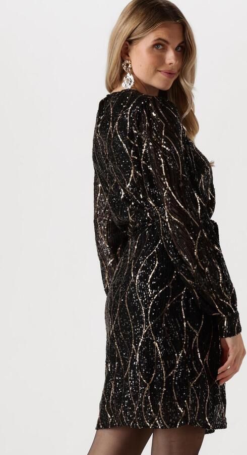 Freebird jurk Dimphey met all over print en pailletten zwart bruin lichtbruin - Foto 3