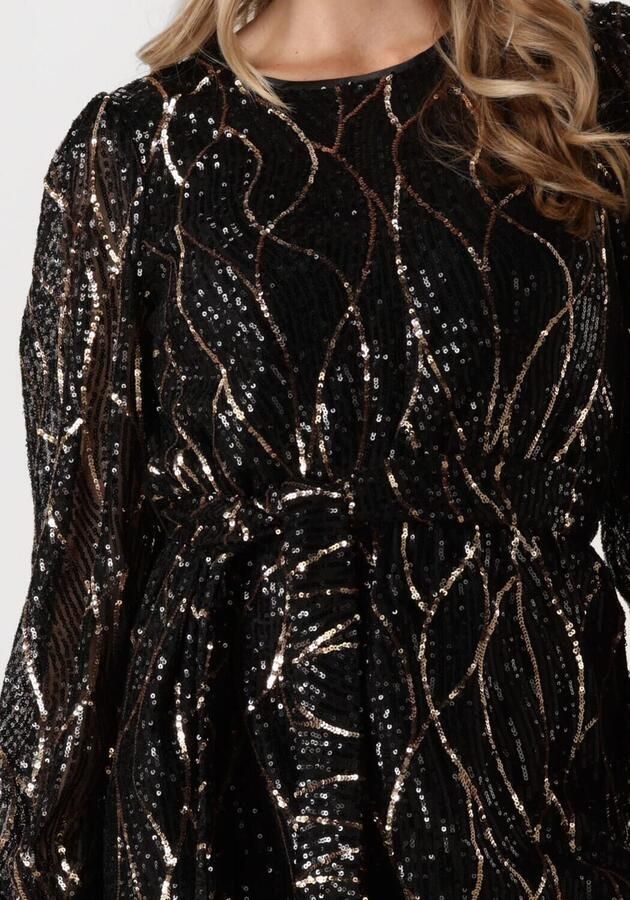 Freebird jurk Dimphey met all over print en pailletten zwart bruin lichtbruin