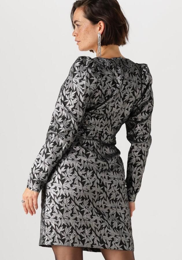 Freebird Elegante Jacquard Jurk met Pofmouwen Black Dames