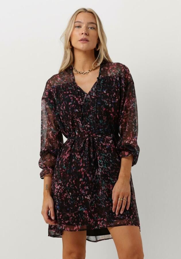 Freebird semi-transparante jurk Palmara met all over print en ruches donkerrood - Foto 3