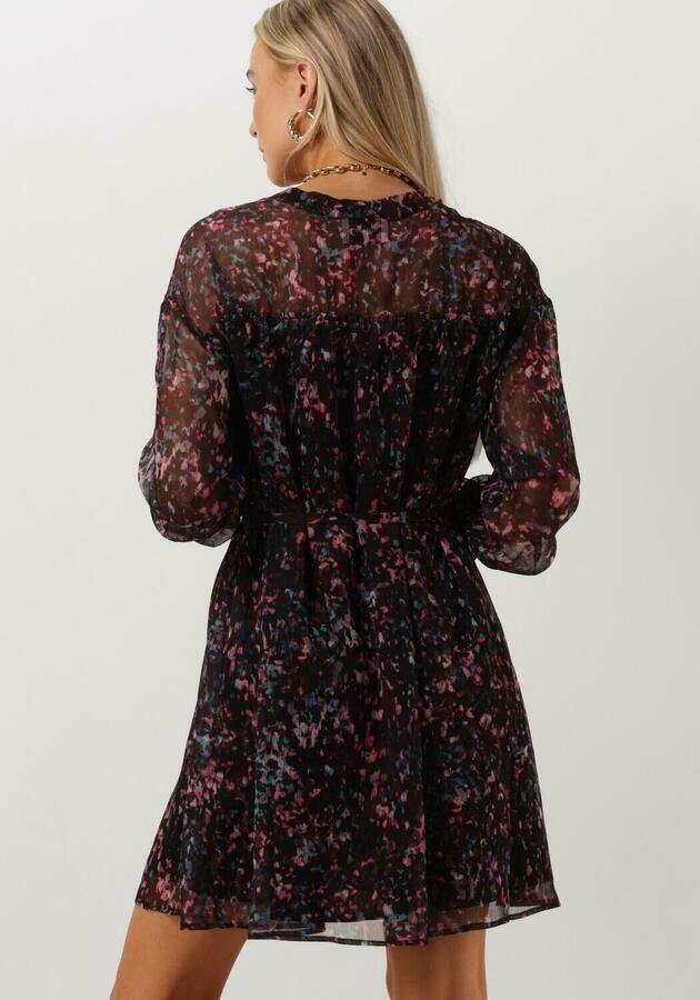 Freebird semi-transparante jurk Palmara met all over print en ruches donkerrood