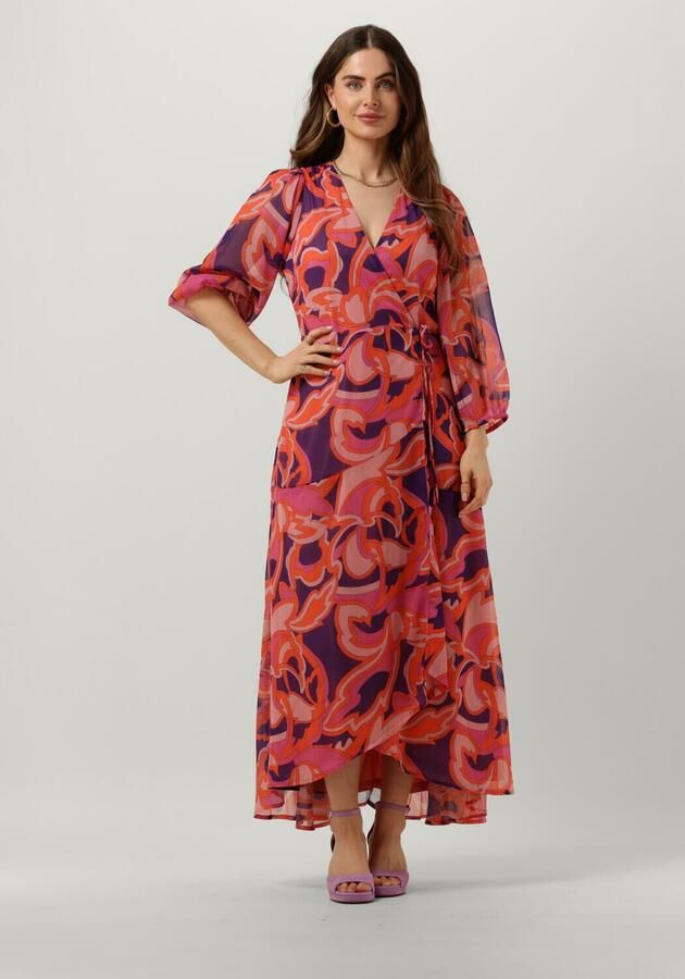 Freebird wikkeljurk Belia met all over print roze paars oranje - Foto 4