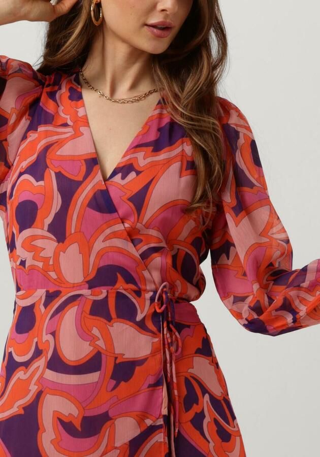 Freebird wikkeljurk Belia met all over print roze paars oranje - Foto 2