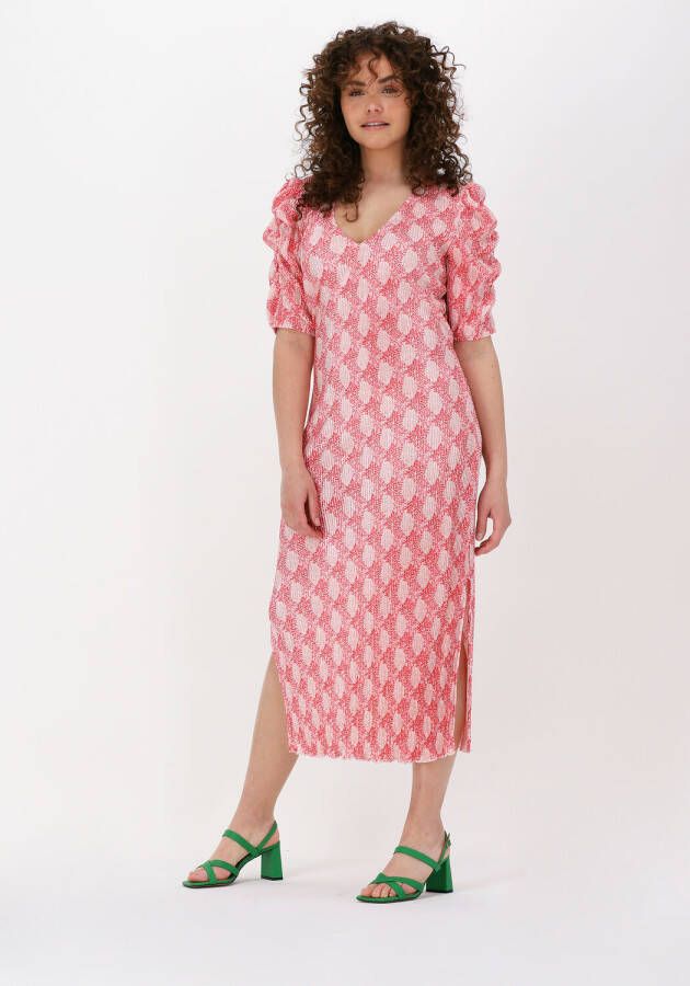 Freebird jurk Gayla met all over print en ceintuur koraalrood