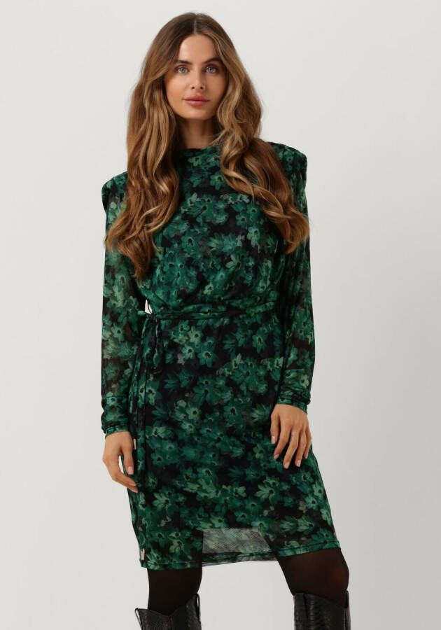 Freebird halter jurk Dorissa met all over print en plooien groen zwart