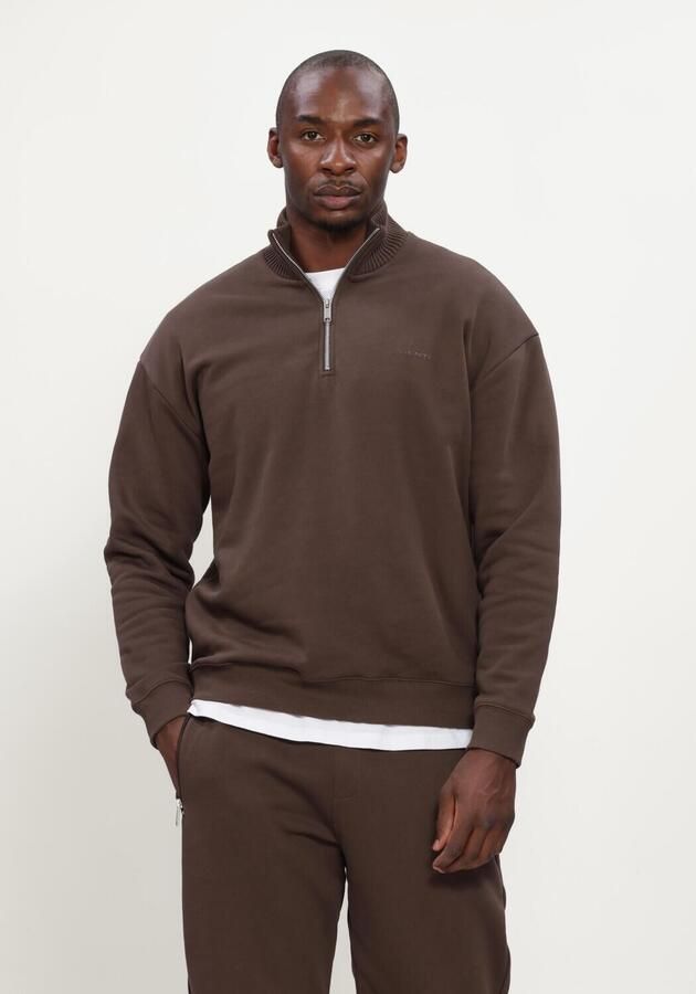 GENTI Heren Truien & Vesten Half Zip Sweat Bruin