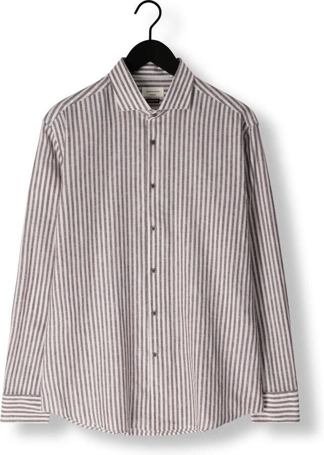 Gentiluomo Casual Bruin-Wit Gestreept Overhemd Brown Heren