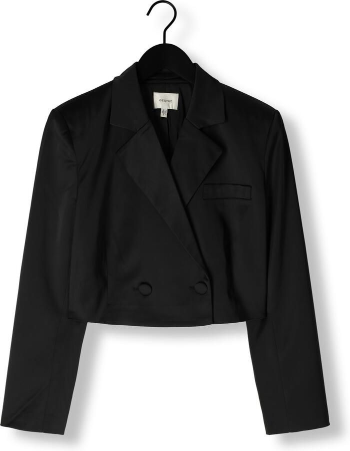 Gestuz Korte Zwarte Blazer met Brede Kraag Black Dames