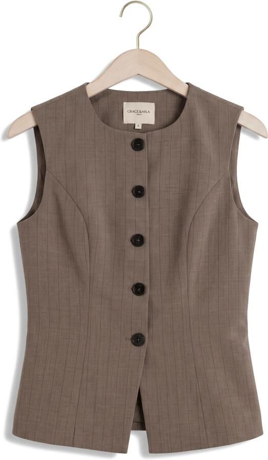 GRACE & MILA Dames Blazers Waistcoat Taupe - Foto 4
