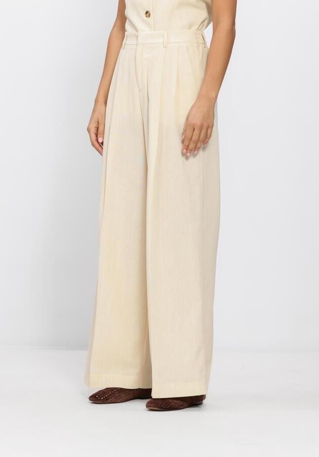 Grace & Mila wide leg regular waist pantalon met krijtstreep lichtgeel