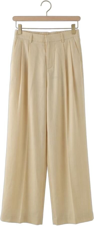 Grace & Mila wide leg regular waist pantalon met krijtstreep lichtgeel - Foto 4