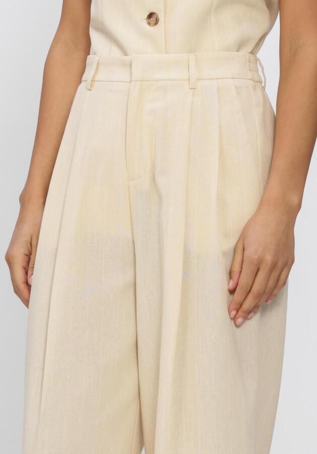 Grace & Mila wide leg regular waist pantalon met krijtstreep lichtgeel - Foto 3