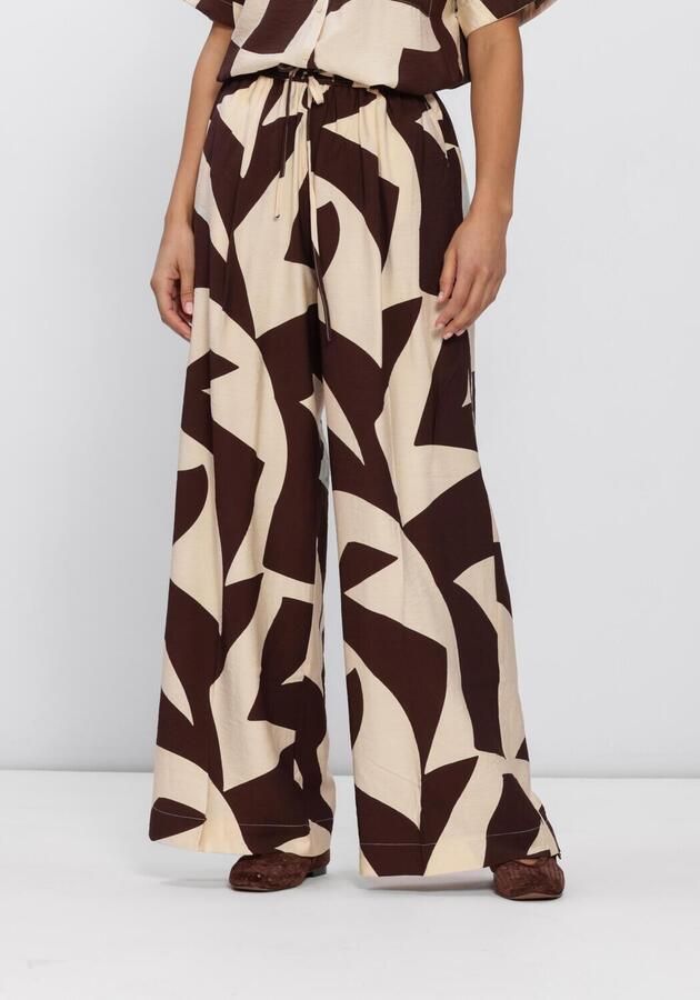 Grace & Mila wide leg regular waist casual broek donkerbruin