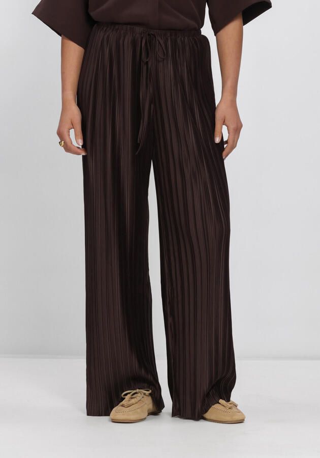 Grace & Mila wide leg regular waist broek donkerbruin