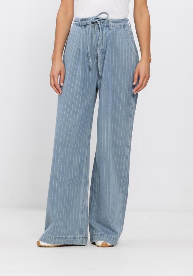 Grace & Mila high waist gestreepte wide leg jeans medium blue denim