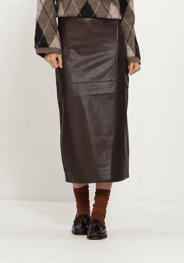 Grace & Mila imitatieleren midi rok bruin