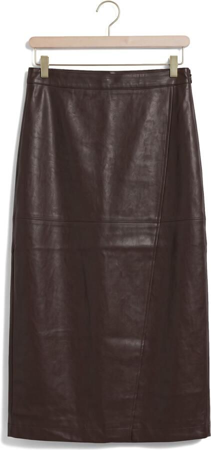 Grace & Mila imitatieleren midi rok bruin - Foto 4