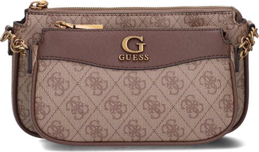 Guess Bruine Schoudertas Nell Logo Dbl Pouch Crossbody