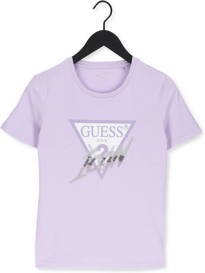 Guess Liliac Print Korte Mouw T-Shirt Purple Dames