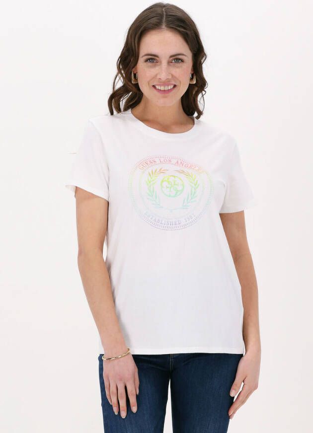 Guess Witte T shirt Emblem Logo Easy Fit