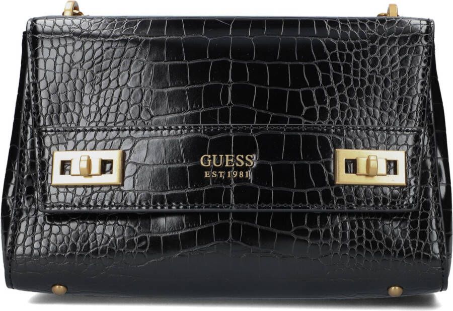 Guess Zwarte Schoudertas Katey Croc Flap Shoulder Bag