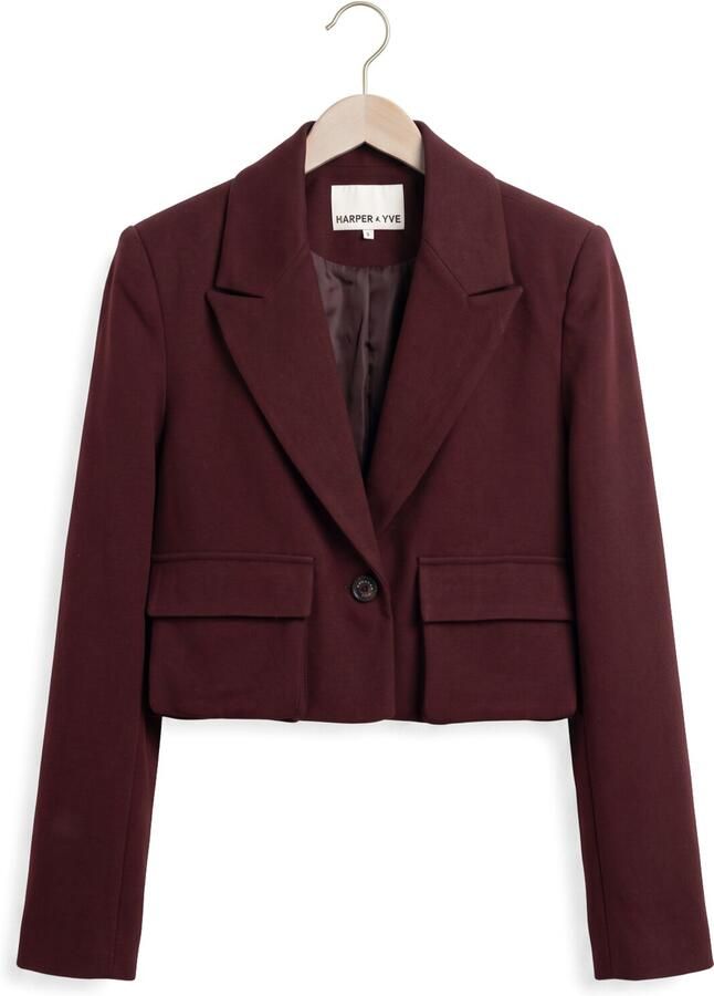 HARPER & YVE cropped blazer met ruches donkerrood - Foto 2