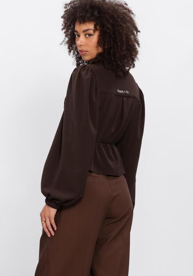 HARPER & YVE geruite blouse met smockwerk donkerbruin - Foto 3