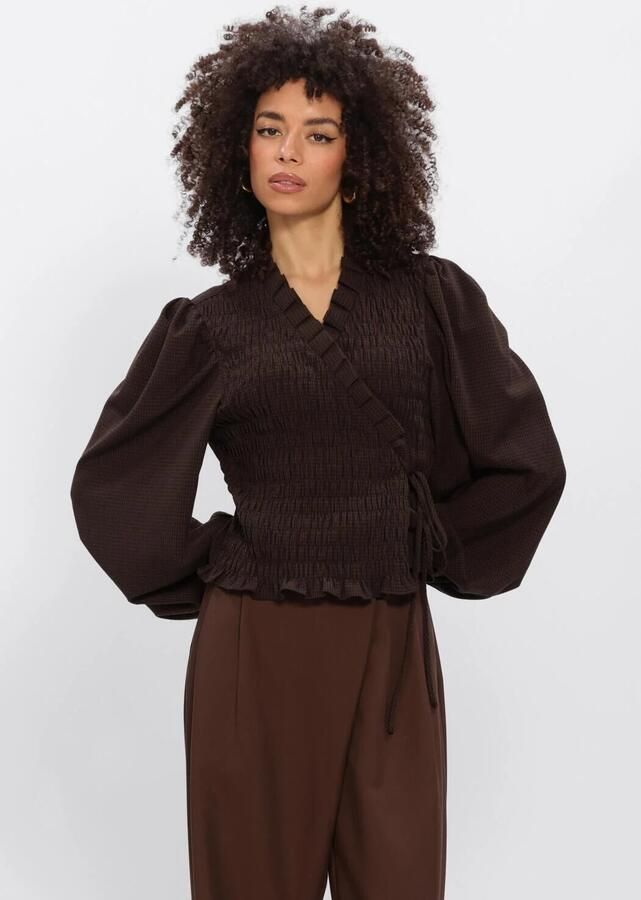 HARPER & YVE geruite blouse met smockwerk donkerbruin
