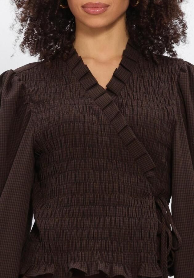 HARPER & YVE geruite blouse met smockwerk donkerbruin - Foto 4