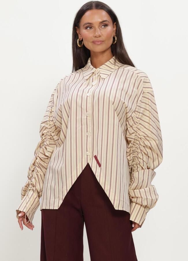 HARPER & YVE gestreepte blouse met plooien geel