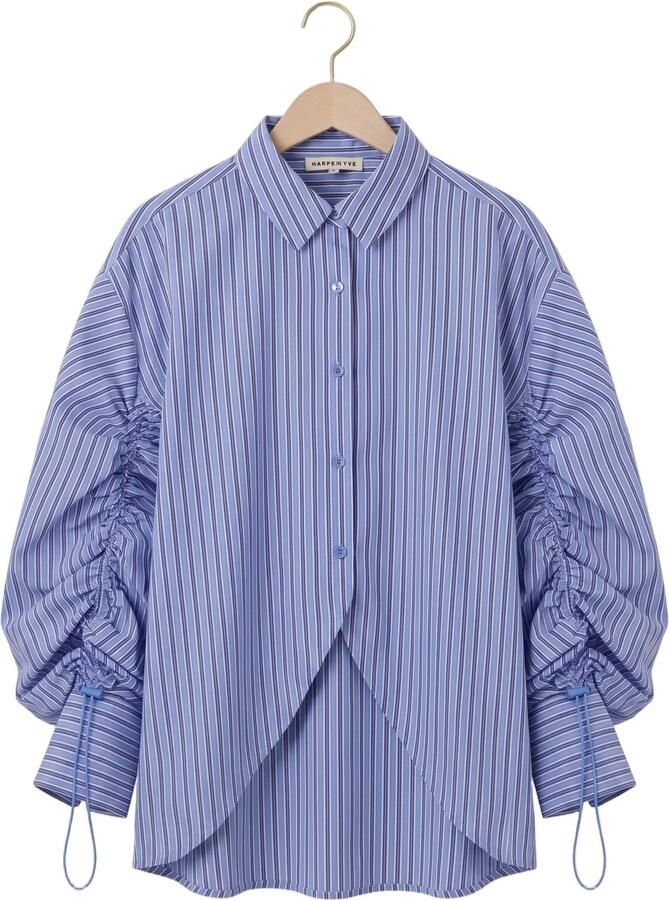 HARPER & YVE gestreepte blouse met plooien blauw - Foto 2