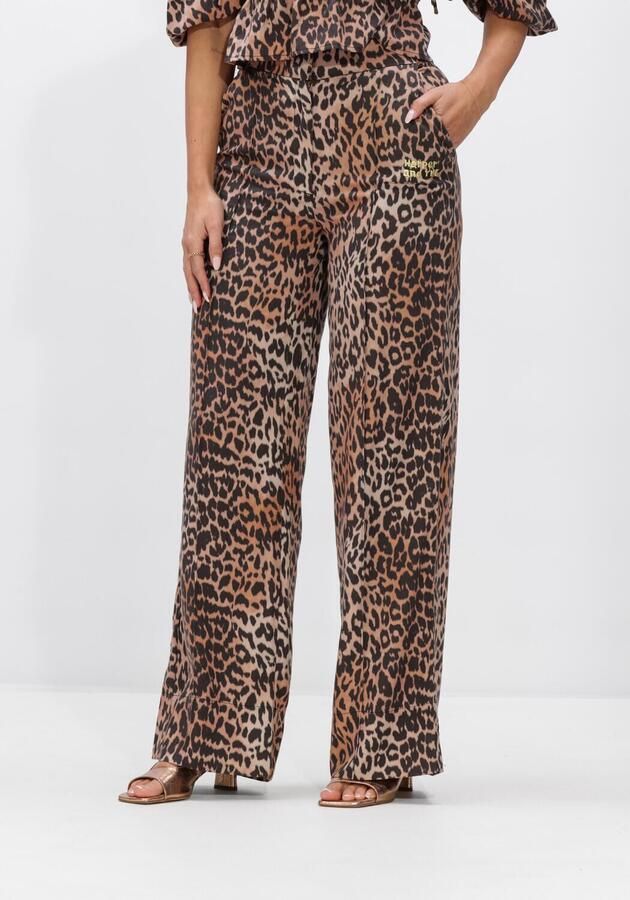 HARPER & YVE wide leg high waist broek met dierenprint bruin