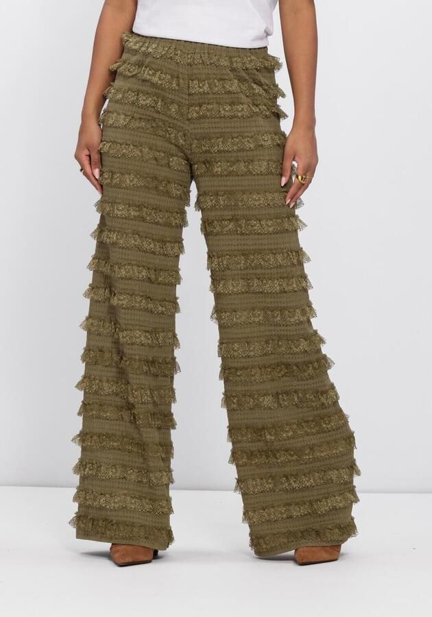 HARPER & YVE high waist straight fit broek met ruches khaki