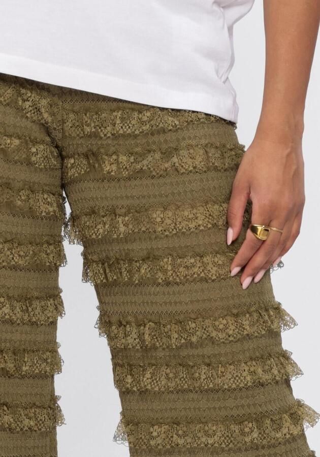 HARPER & YVE high waist straight fit broek met ruches khaki - Foto 3