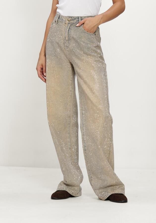 HARPER & YVE wide leg jeans met strass-steentjes light blue denim