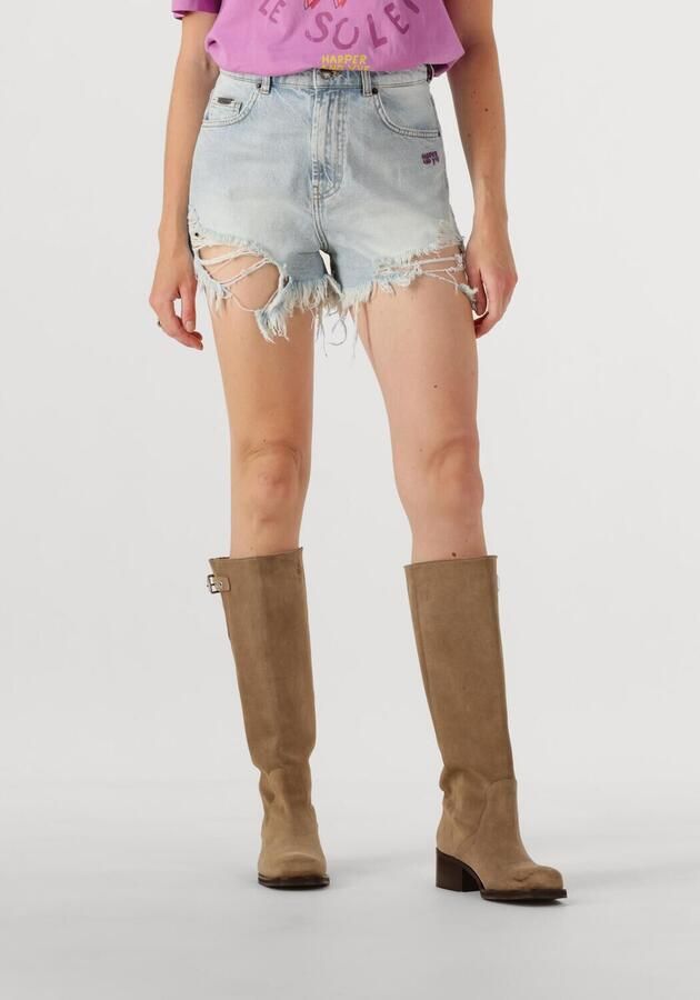 HARPER & YVE straight regular waist denim short light blue denim broderie - Foto 4