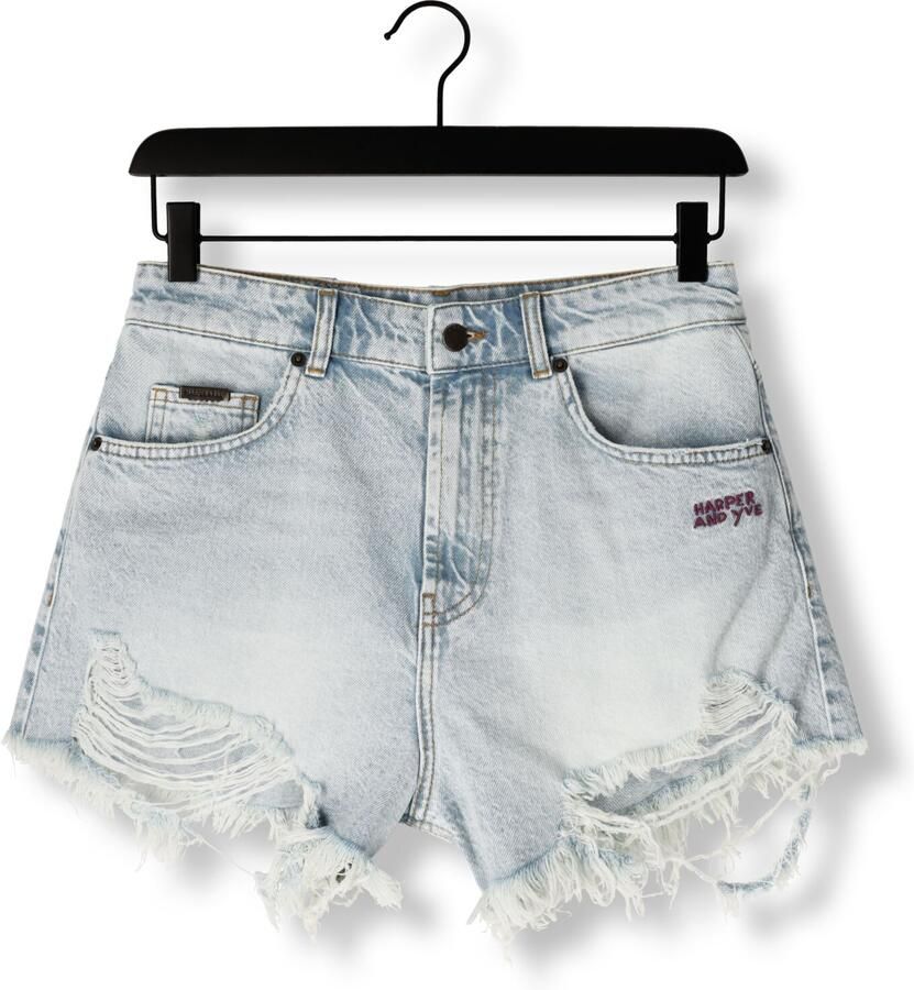 HARPER & YVE straight regular waist denim short light blue denim broderie