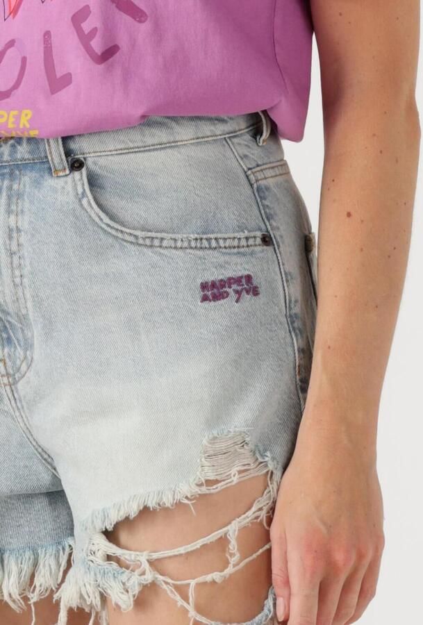 HARPER & YVE straight regular waist denim short light blue denim broderie - Foto 3