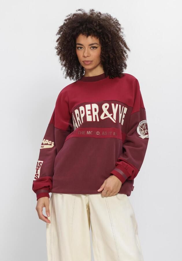 HARPER & YVE katoenen oversized trui met borduursels en logo wijnrood
