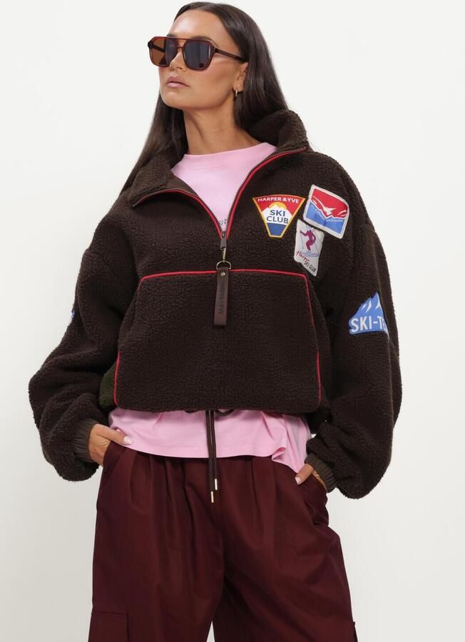 HARPER & YVE Teddy pullover met patches donkerbruin