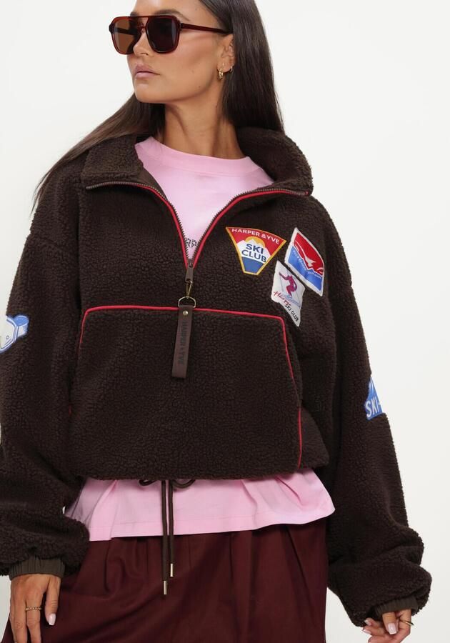 HARPER & YVE Teddy pullover met patches donkerbruin - Foto 4