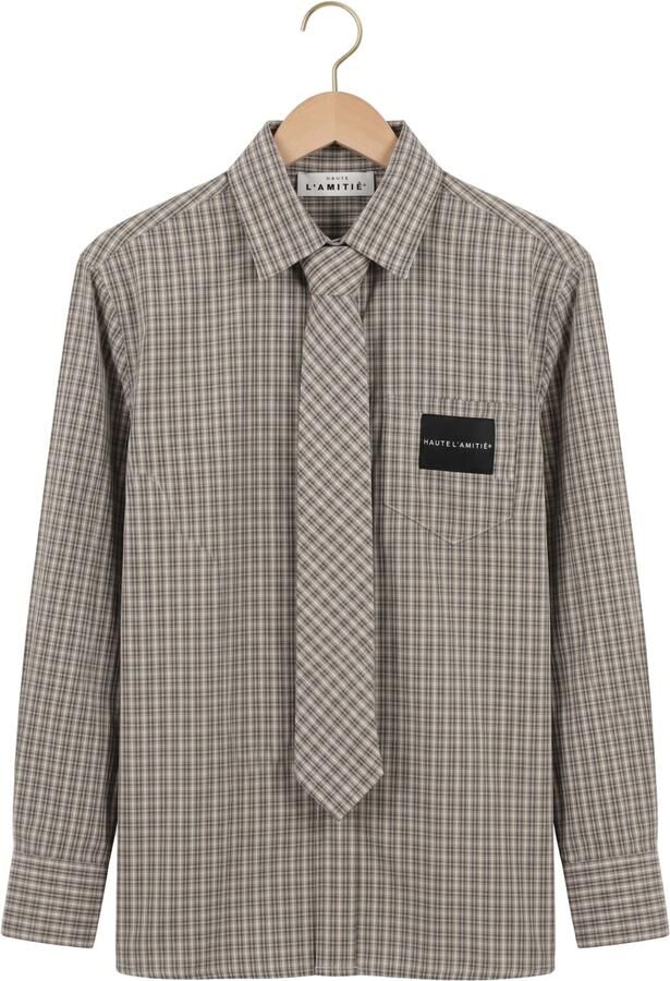 HAUTE L'AMITIÉ Haute L'Amitié Dames Blouses Chess Tie Shirt Beige - Foto 3