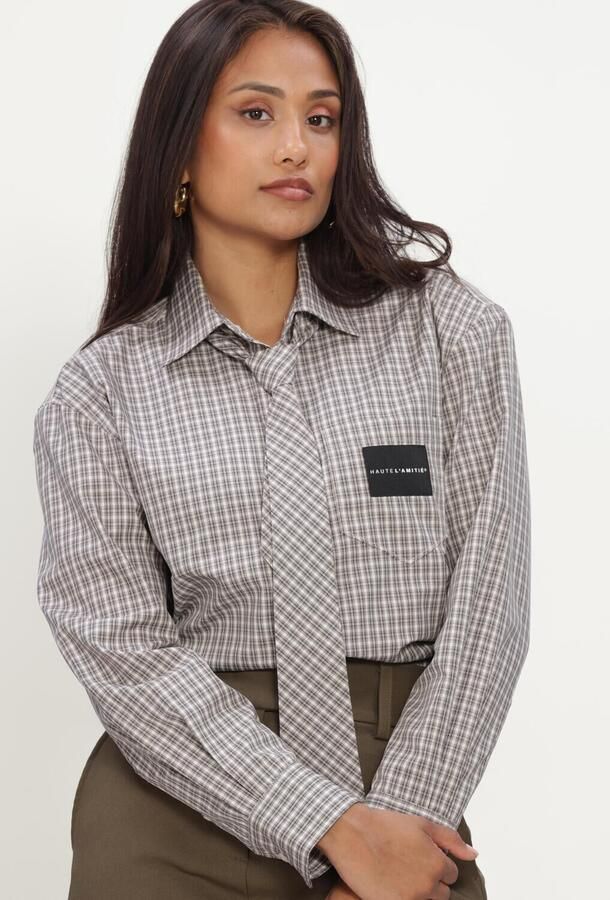 HAUTE L'AMITIÉ Haute L'Amitié Dames Blouses Chess Tie Shirt Beige - Foto 4