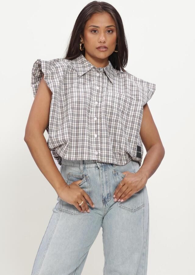 HAUTE L'AMITIÉ Haute L'Amitié Dames Blouses Dinnie Ns Mini Check Shirt Gebroken Wit