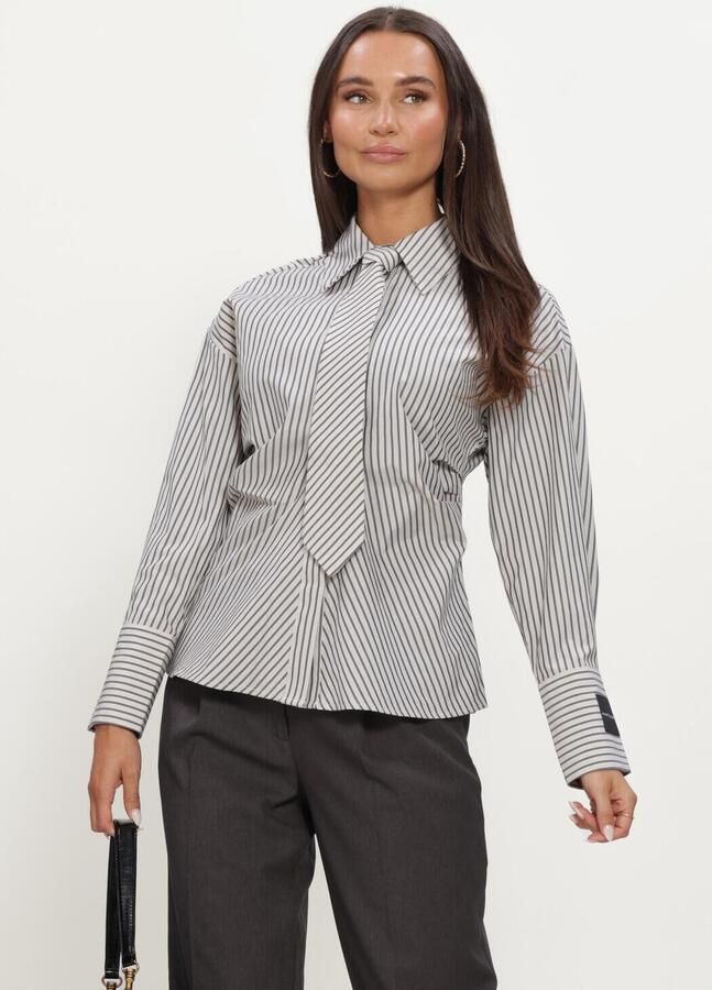 HAUTE L'AMITIÉ Haute L'Amitié Dames Blouses Gemma Tie Stripe Shirt Gebroken Wit