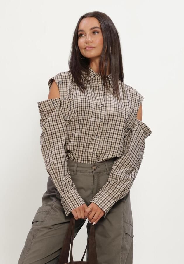 HAUTE L'AMITIÉ Haute L'Amitié Dames Blouses Ruby Check Button Sleeve Shirt Ecru